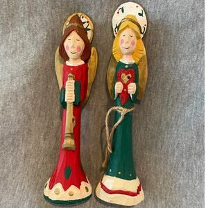 2 Handcarved and Painted Angels